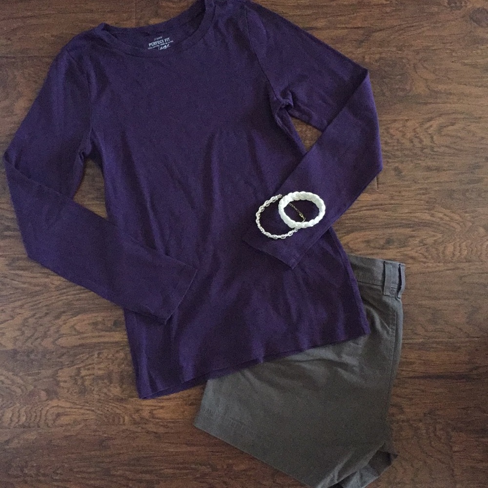 J Crew LS Purple perfect fit Tee sz L shirt top